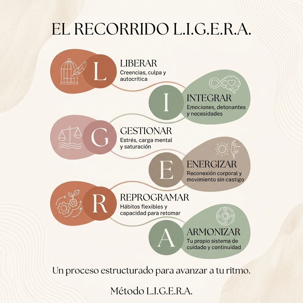 Método L.I.G.E.R.A. — Programa de 8 semanas para comprender la alimentación emocional